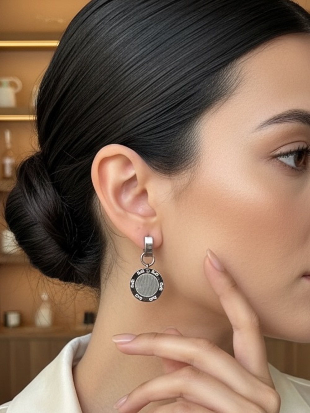 Dolce & Gabbana D&G Sterling Silver Logo Disc Drop Earrings